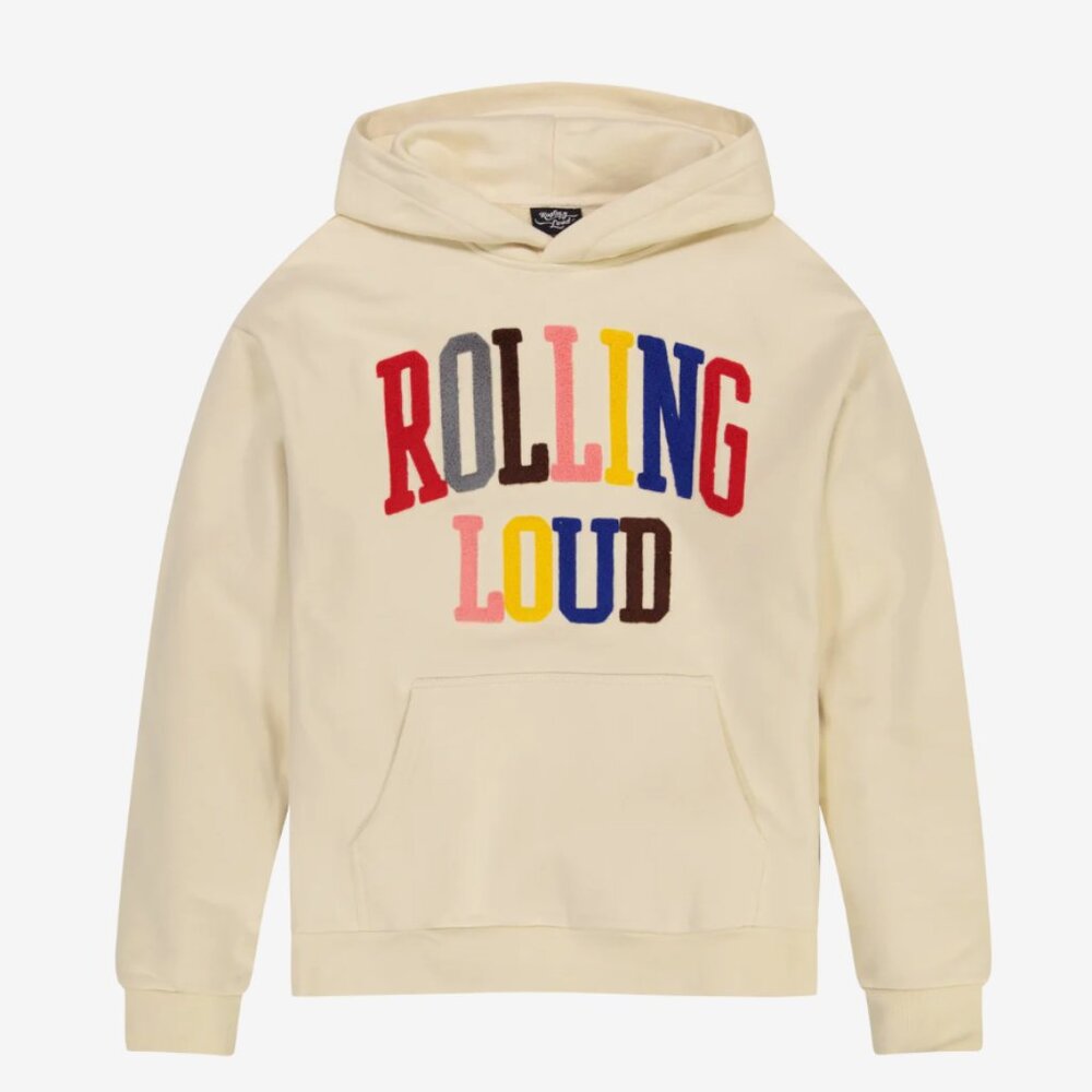 ROLLING LOUD MULTI CHENILLE CREAM HOODED SWEATSHIRT M